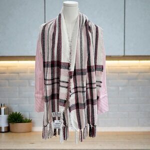 Style And Co Pink Plaid Fringe Scarf Soft Cozy Winter Fall Accessories Checkered